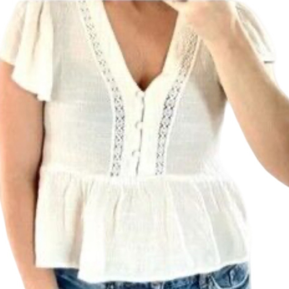 EUC Eyeshadow Peplum Embroidered Cropped Top in Cream or beige M